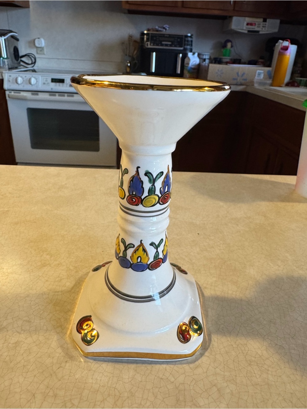 MANOUSAKIS KERAMIK RODOS GREECE CANDLESTICK FLORAL